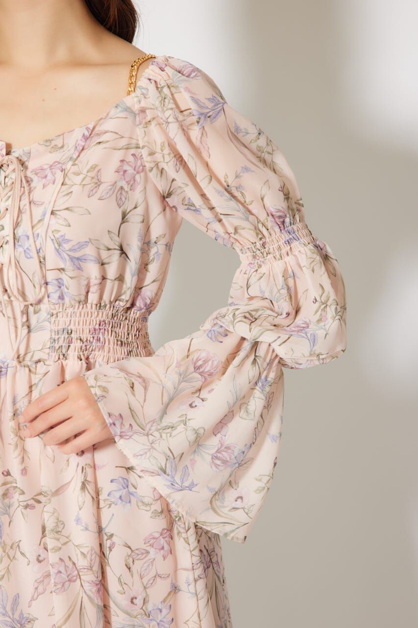 rienda「レースアップフラワーパターンフレアワンピース」|ワンピース|