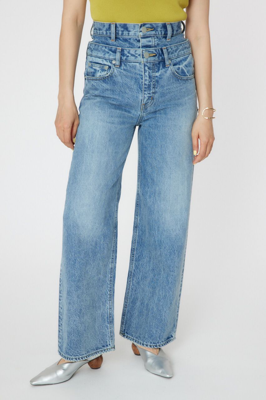 RODEO CROWNS「ダブルベルトウエストワイドパンツ」|デニム|