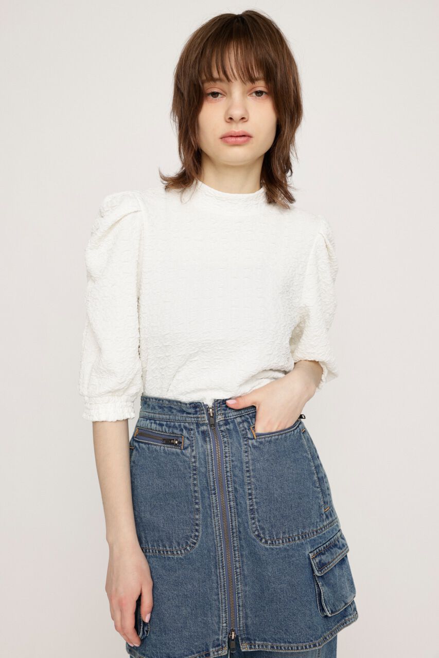 SLY「PUFF SLEEVE GATHER CUT トップス」|Tシャツ・カットソー|