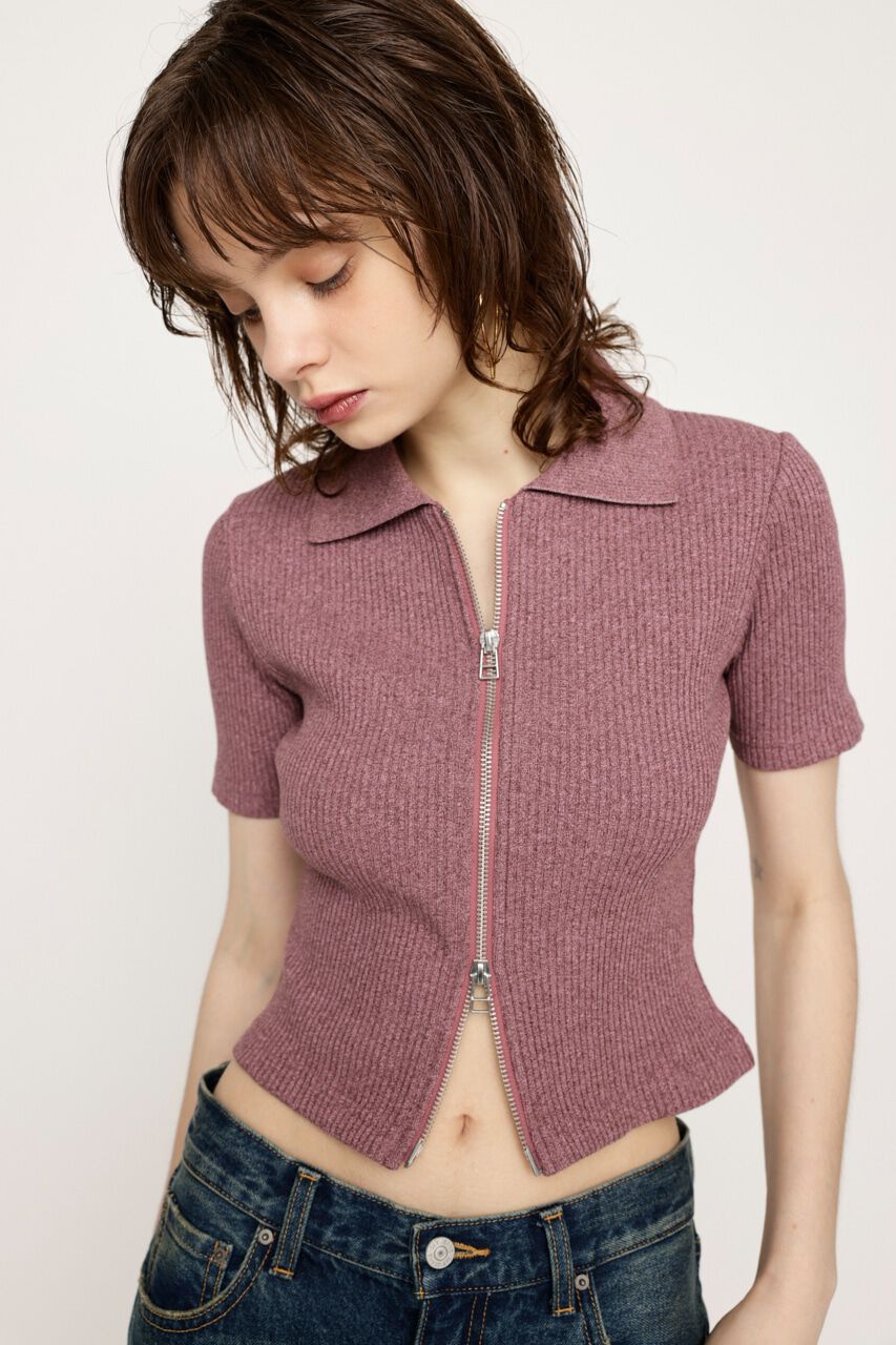 SLY「FRONT ZIP CUT RIB トップス」|Tシャツ・カットソー|