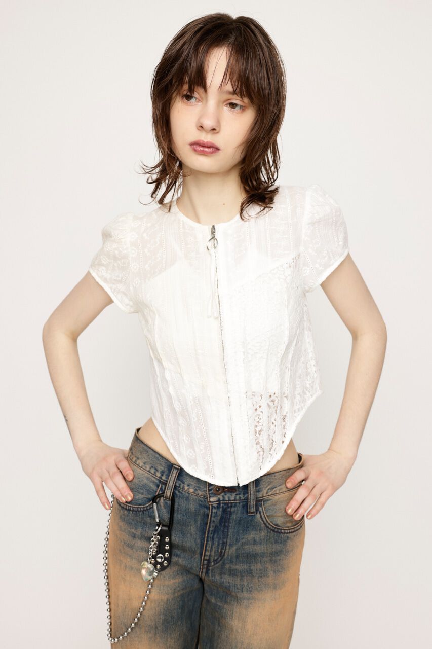 SLY「CAP SLEEVE ZIP LACE トップス」|シャツ・ブラウス|