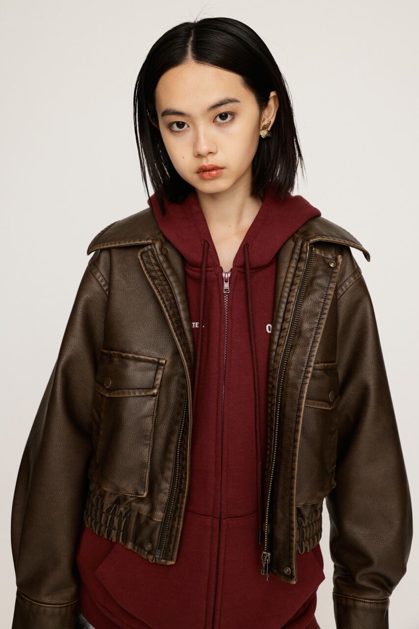 SLY「AGING F／LEATHER FLIGHT ジャケット」|ブルゾン・スタジャン|