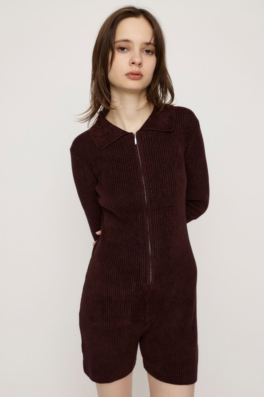 SLY「FRONT ZIP MOLE YARN ロンパース」|その他|BRN
