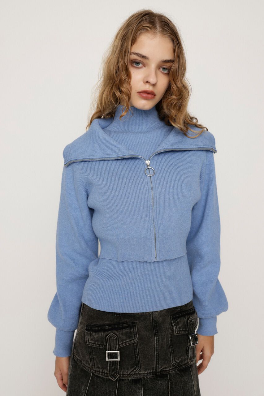 SLY「COLLAR ZIP CROP 2P トップス」|ニット・セーター|L/BLU1