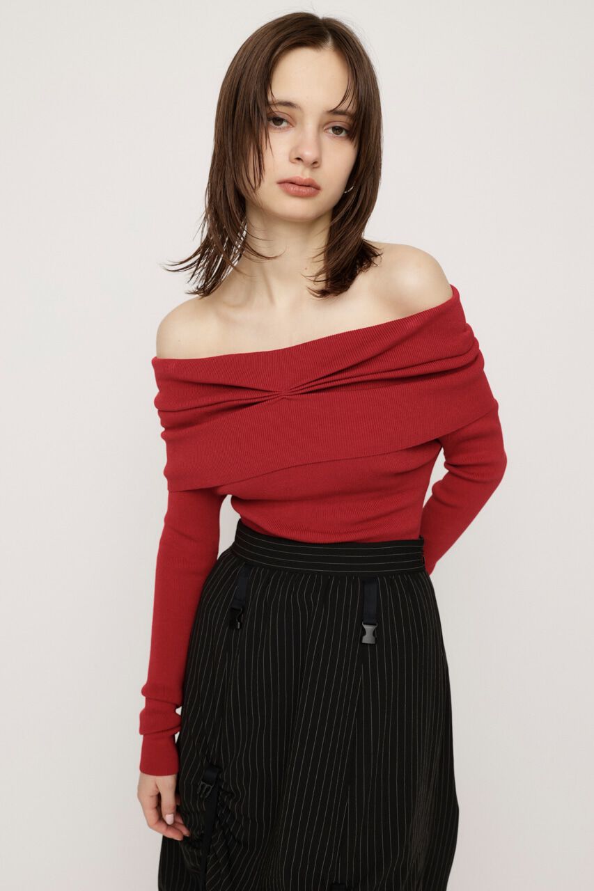 SLY「OFF SHOULDER KNIT トップス」|ニット・セーター|RED
