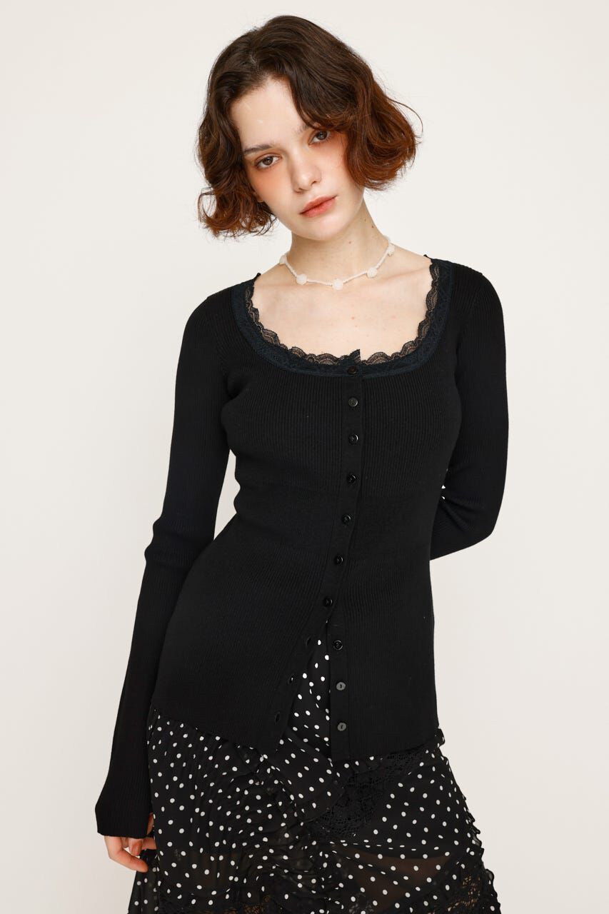 SLY「LACE DOCKING FRONT BUTTON トップス」|ニット・セーター|