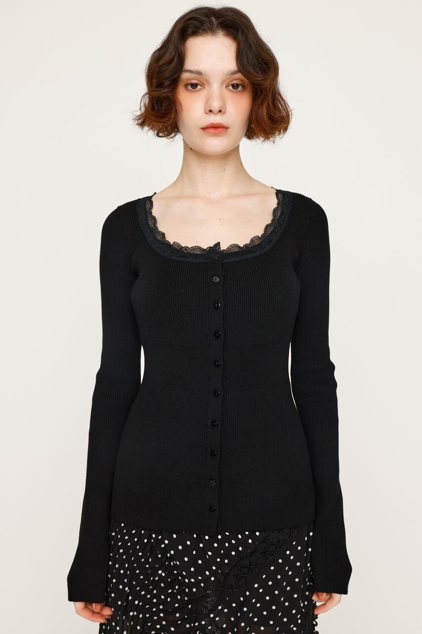 SLY「LACE DOCKING FRONT BUTTON トップス」|ニット・セーター|