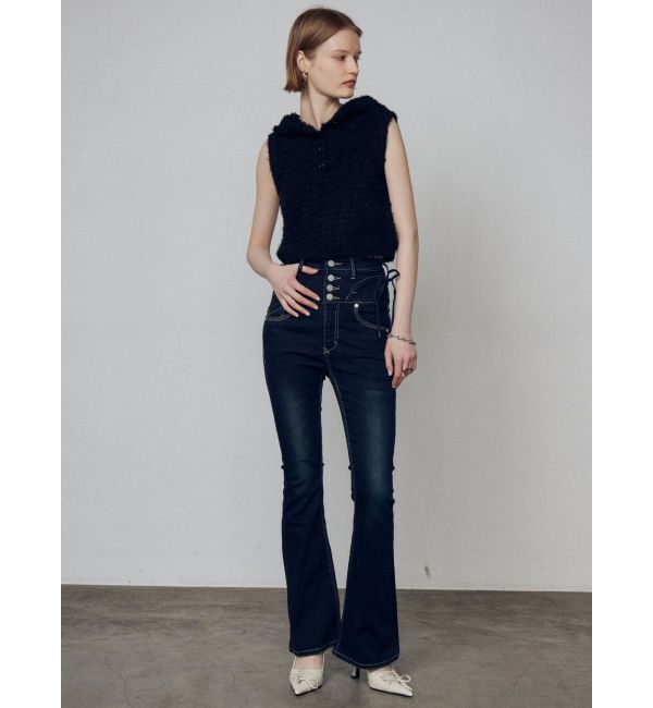 EMODA「リボンストリングフレアハイウエストパギンス」|デニム|