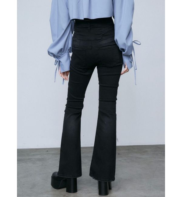 EMODA「リボンストリングフレアハイウエストパギンス」|デニム|