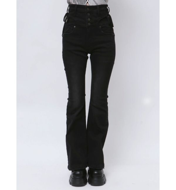 EMODA「リボンストリングフレアハイウエストパギンス」|デニム|