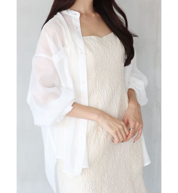 MERCURYDUO「ノーカラーバックリボンシアーシャツ」|シャツ・ブラウス|オフホワイト