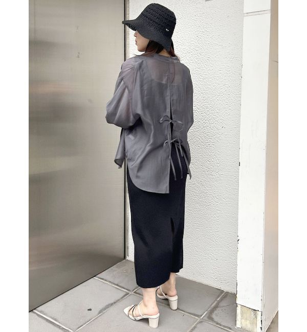 MERCURYDUO「ノーカラーバックリボンシアーシャツ」|シャツ・ブラウス|
