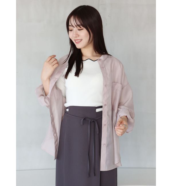 MERCURYDUO「ノーカラーバックリボンシアーシャツ」|シャツ・ブラウス|