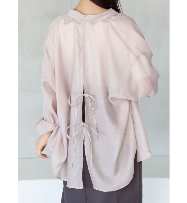 MERCURYDUO「ノーカラーバックリボンシアーシャツ」|シャツ・ブラウス|ベージュ