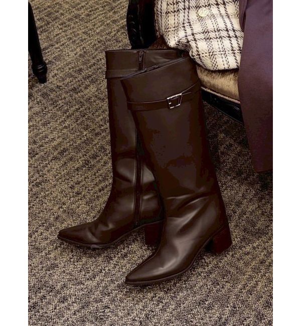MERCURYDUO「ベルテッドロングブーツ」|ロングブーツ|ブラウン