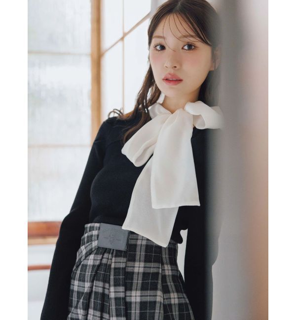 MERCURYDUO「異素材リボンカットアウトニット」|ニット・セーター|