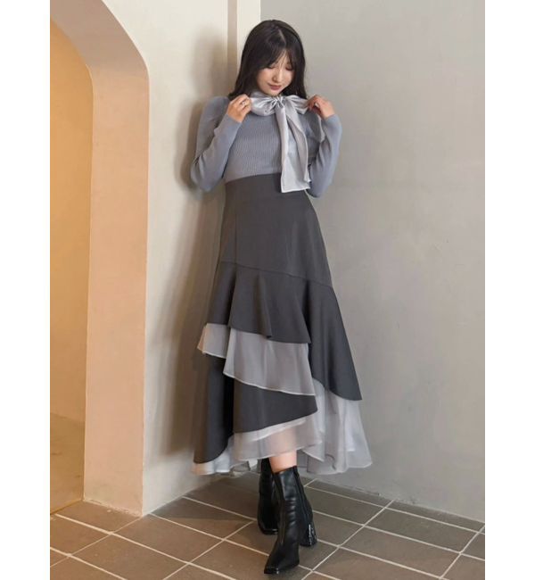 MERCURYDUO「異素材リボンカットアウトニット」|ニット・セーター|