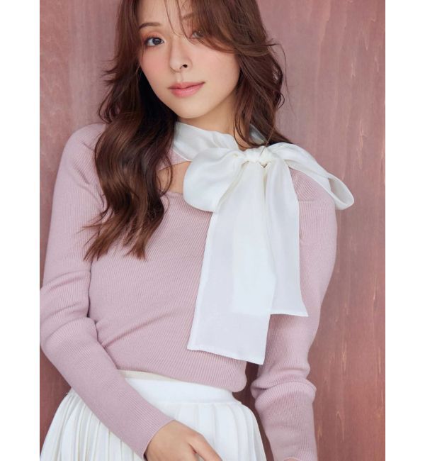 MERCURYDUO「異素材リボンカットアウトニット」|ニット・セーター|ピンク