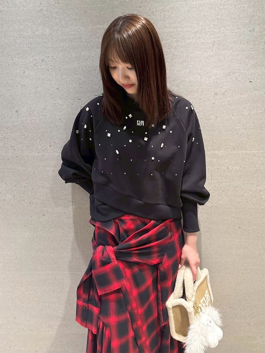 FURFUR「ビジュー付きロゴ刺繍スウェット」|スウェット・ジャージ|