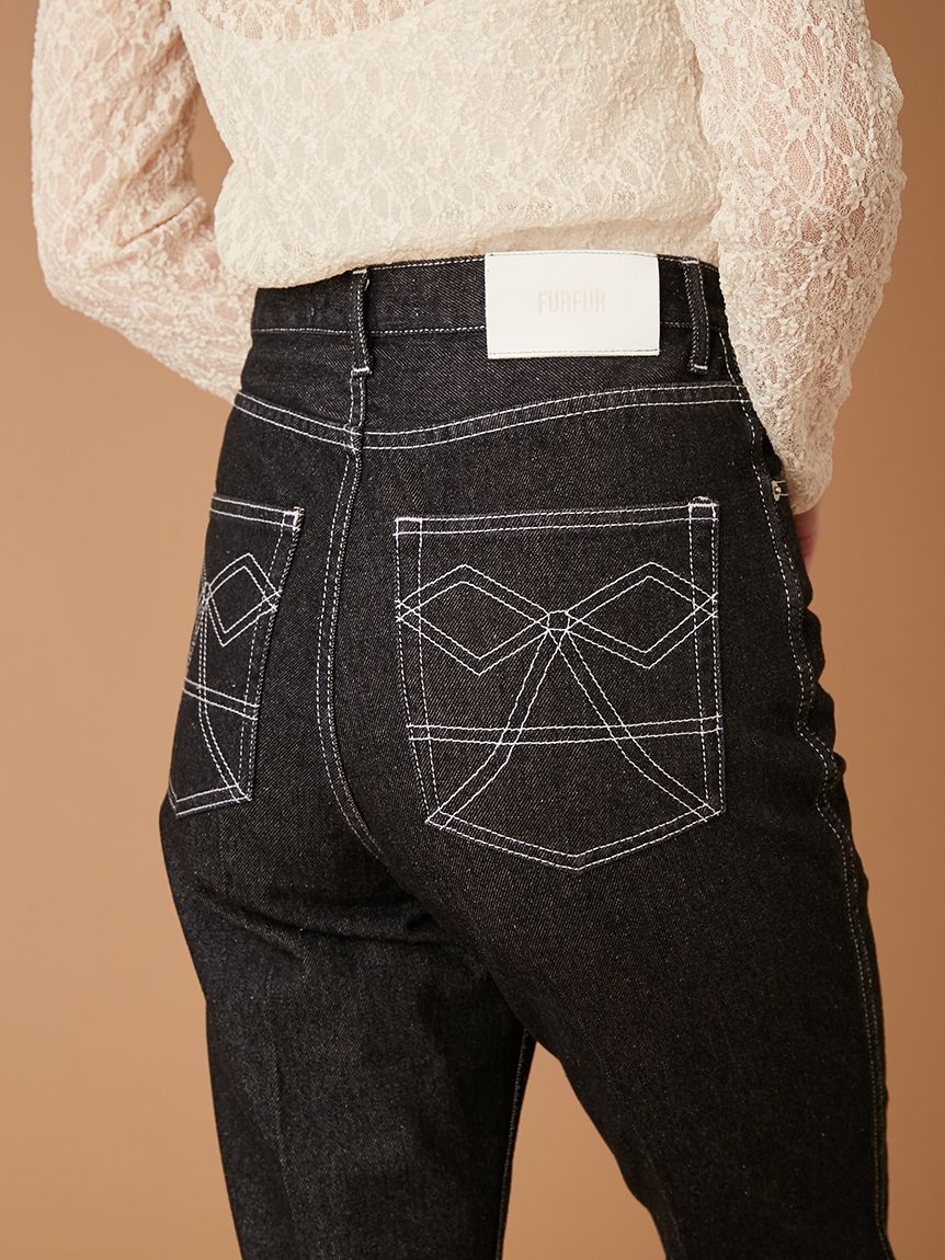 FURFUR「リボンステッチセミフレアデニムパンツ」|デニム|