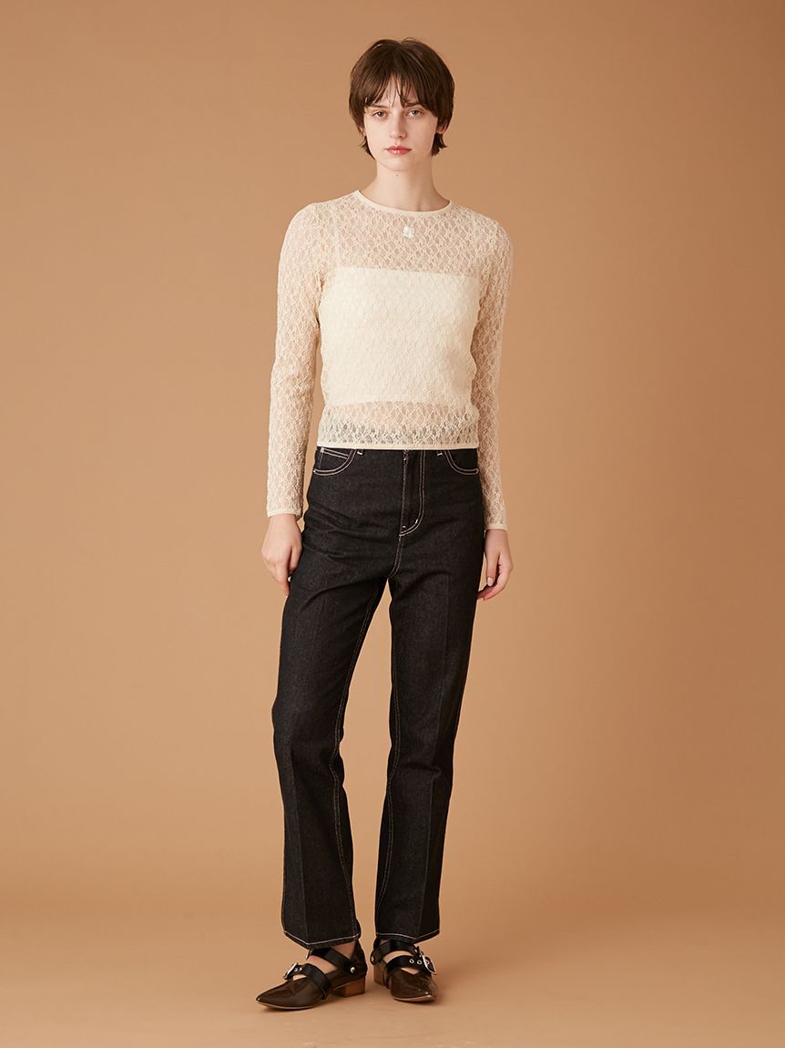 FURFUR「リボンステッチセミフレアデニムパンツ」|デニム|