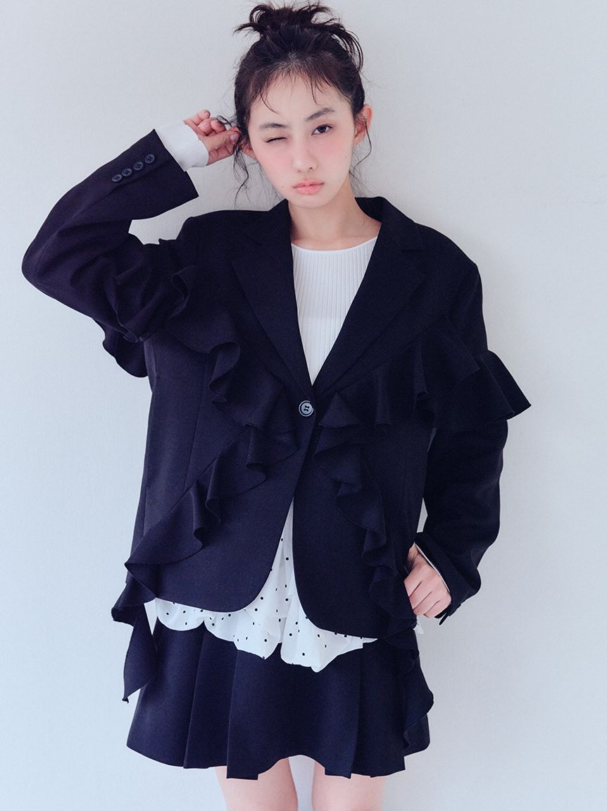 FURFUR「フリルデザインテーラードジャケット」|テーラードジャケット|BLK