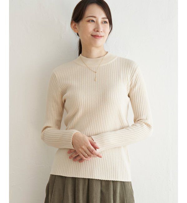 ikka「抗菌モックネックリブニット」|プルオーバー|オフホワイト
