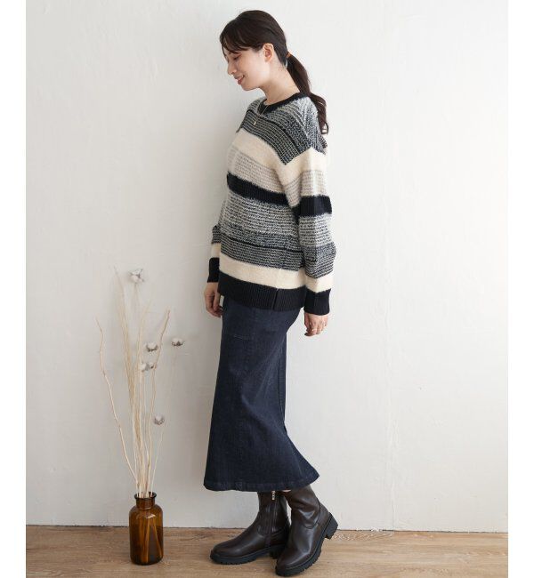 ikka「フェザー切り替えボーダーニットプルオーバー」|プルオーバー|