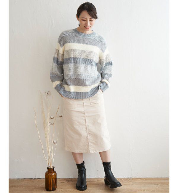 ikka「フェザー切り替えボーダーニットプルオーバー」|プルオーバー|