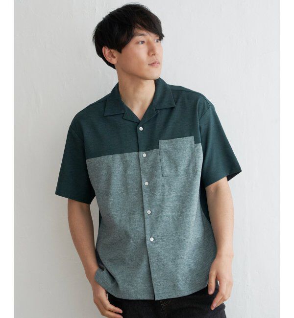 ikka「バイカラーオープンカラーシャツ」|シャツ・ブラウス|グリーン