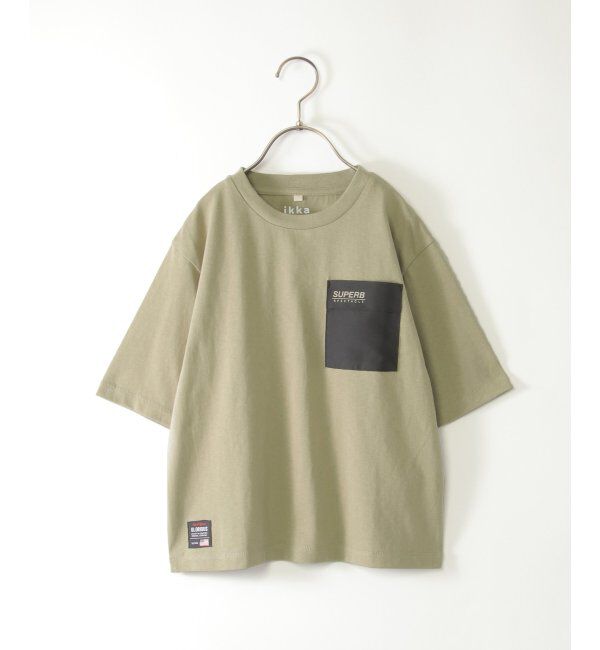 ikka kids「6分袖異素材ポケロゴTシャツ（120~160cm）」|Tシャツ・カットソー|オリーブ