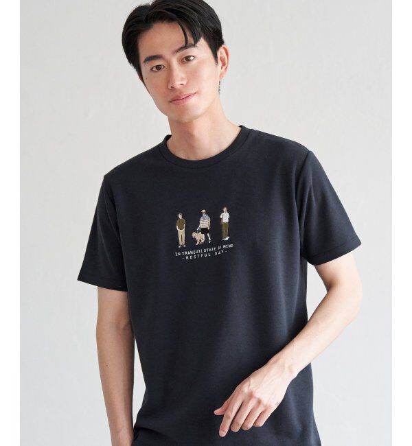 ikka「ポンチスリーメン刺繍Tシャツ」|Tシャツ・カットソー|ネイビーブルー