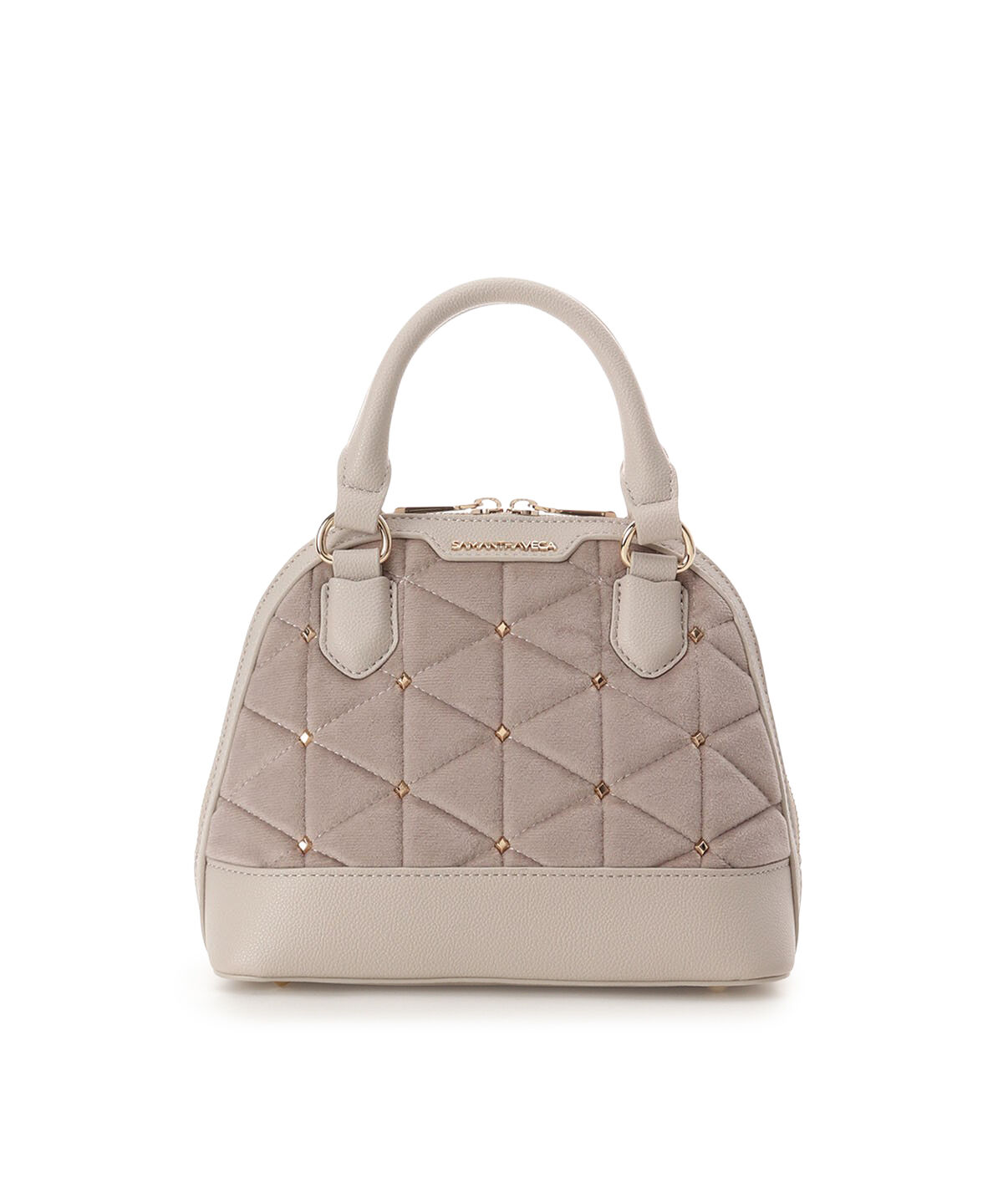 Samantha Vega「ベロアキルティングスタッズハンドバッグ（小）」|ハンドバッグ|ベージュ