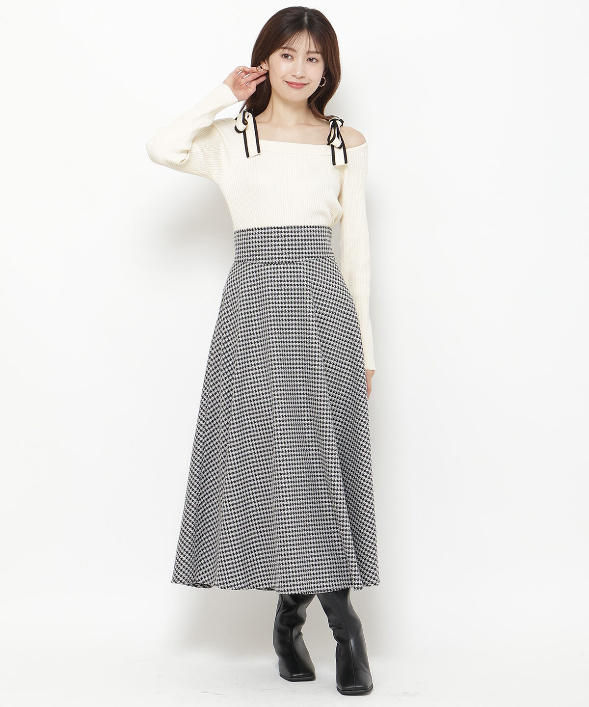 アンドクチュール「配色ショルダーリボンニットプルオーバー」|ニット・セーター|