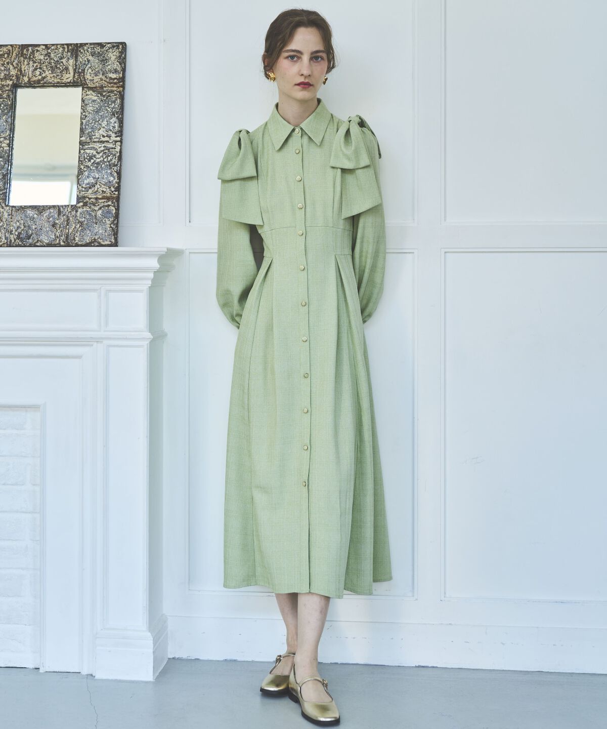 アンドクチュール「肩リボンシャツワンピース」|ワンピース|