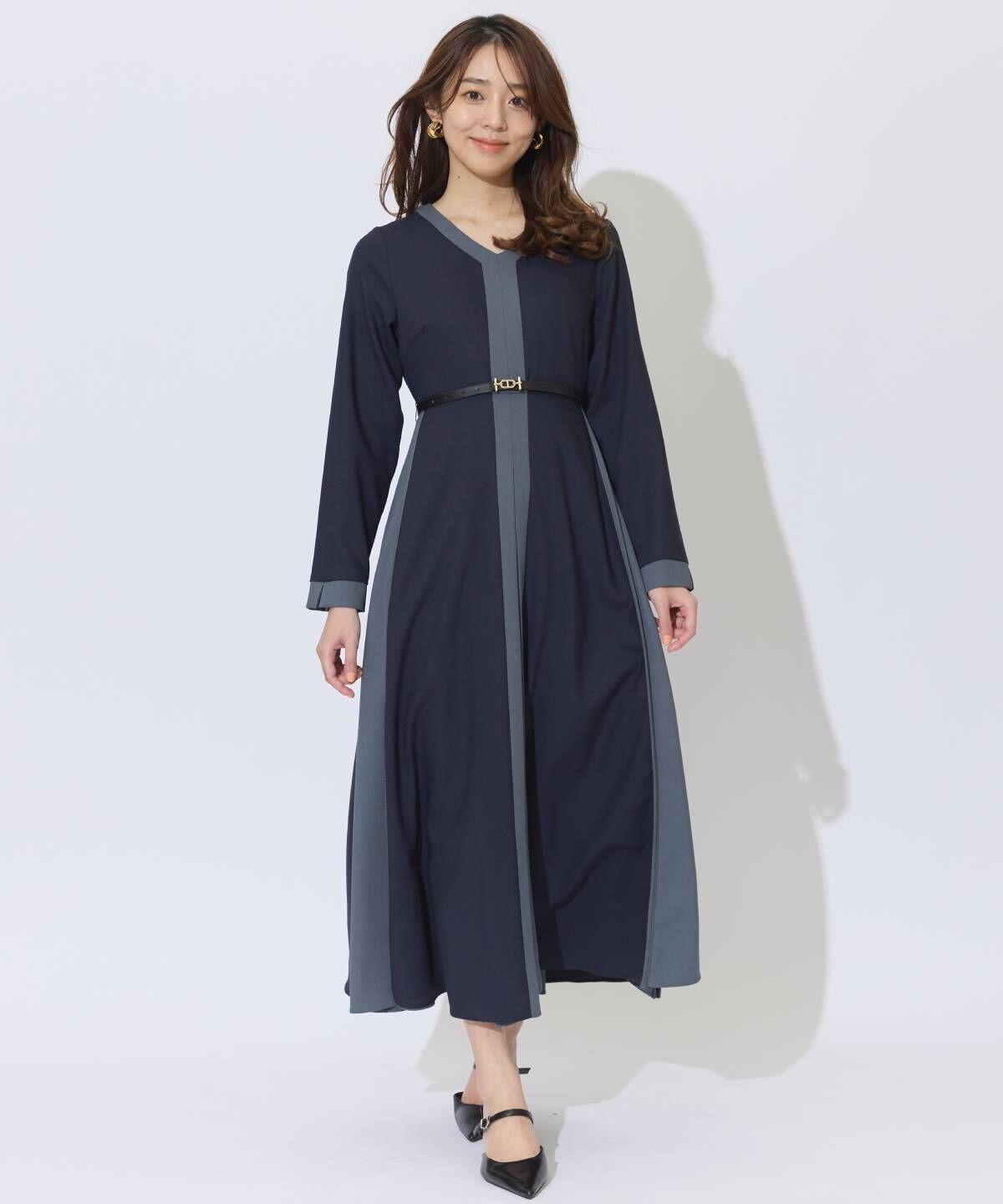 アンドクチュール「ベルト付き配色デザインワンピース」|ワンピース|