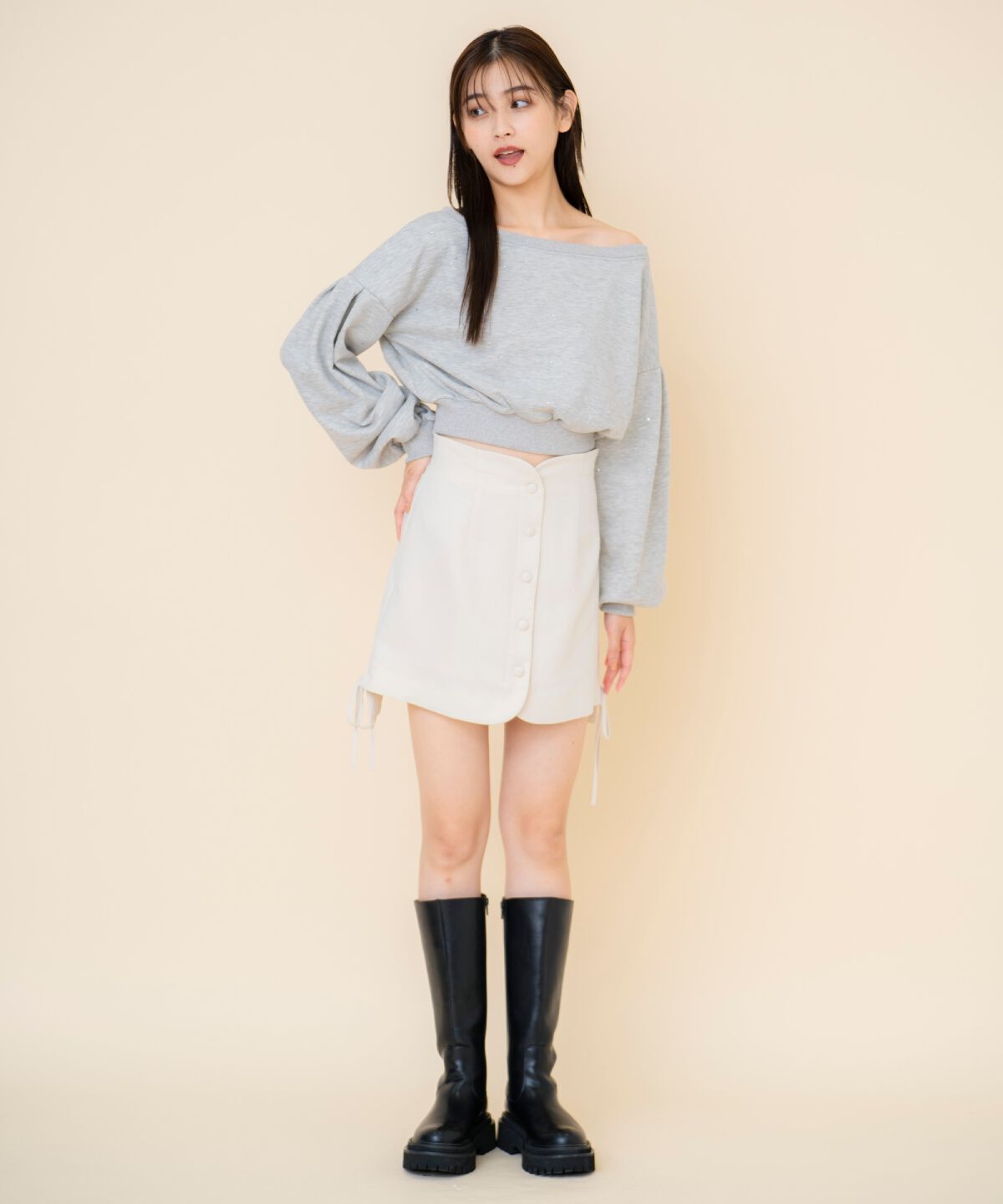 REDYAZEL「フロントボタンミニスカート」|台形|オフ