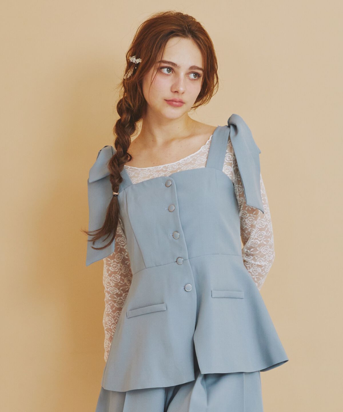 REDYAZEL「リボンショルダービスチェ」|キャミソール|ブルー