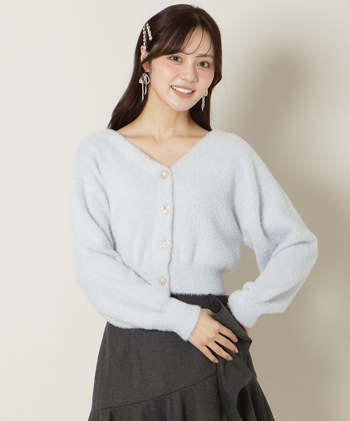 WILLSELECTION「Vネックドロップショルダーカーディガン」|カーディガン|サックス