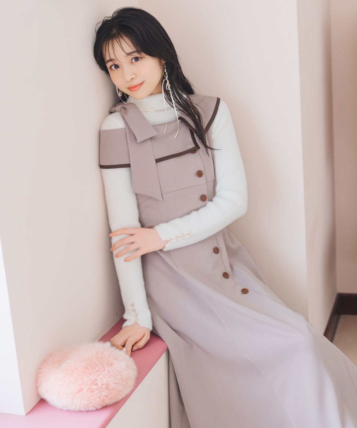 WILLSELECTION「アシンメトリーリボンショルダーワンピース」|ワンピース|