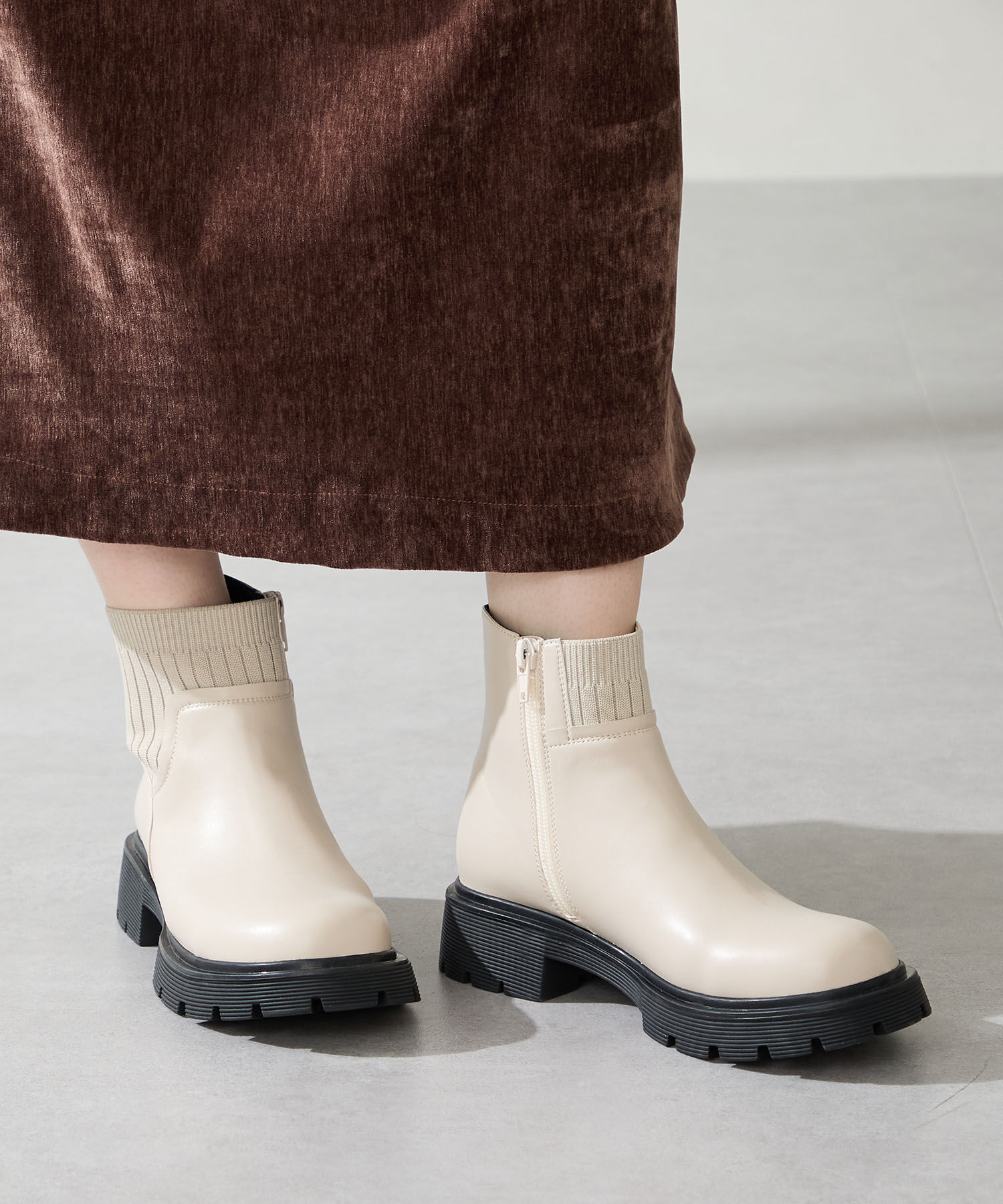 ORiental TRaffic「●2025秋冬新作● ニット ドッキング タンクソール ブーツ /51412」|ショートブーツ|