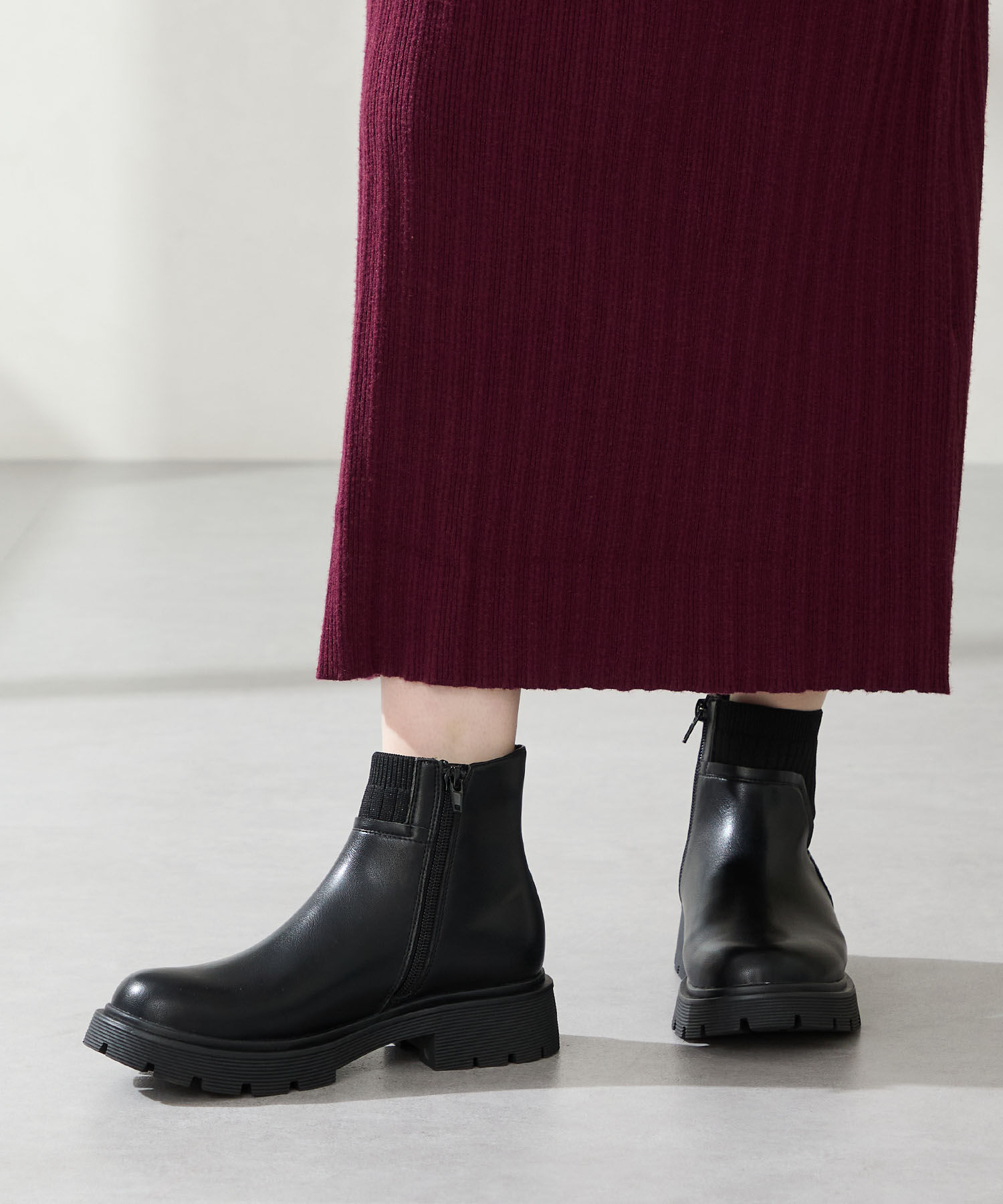 ORiental TRaffic「●2025秋冬新作● ニット ドッキング タンクソール ブーツ /51412」|ショートブーツ|