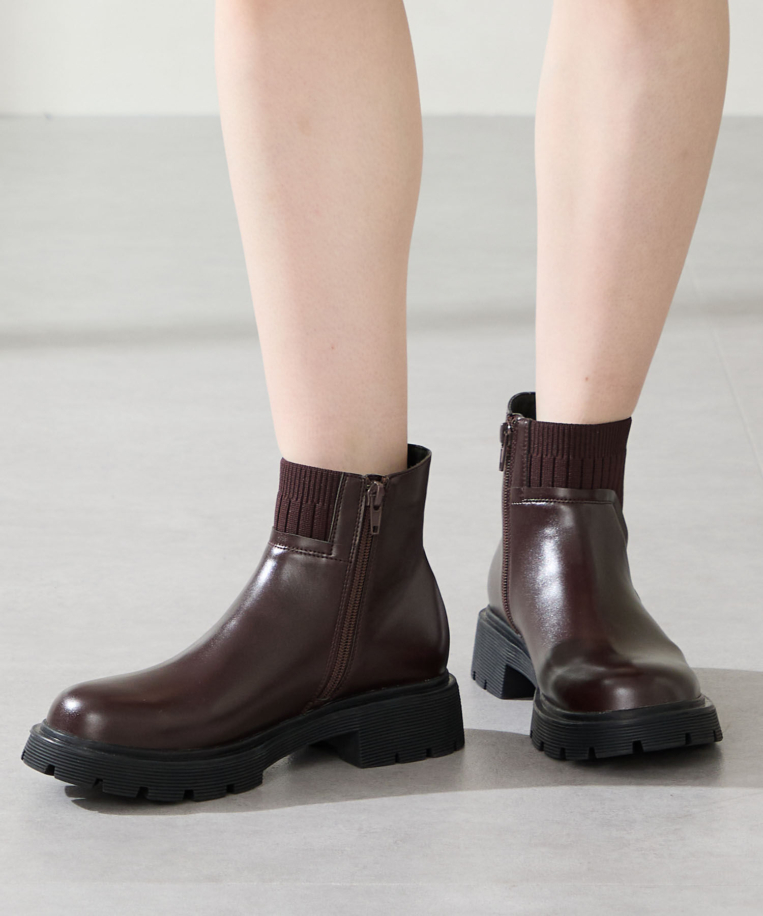 ORiental TRaffic「●2025秋冬新作● ニット ドッキング タンクソール ブーツ /51412」|ショートブーツ|