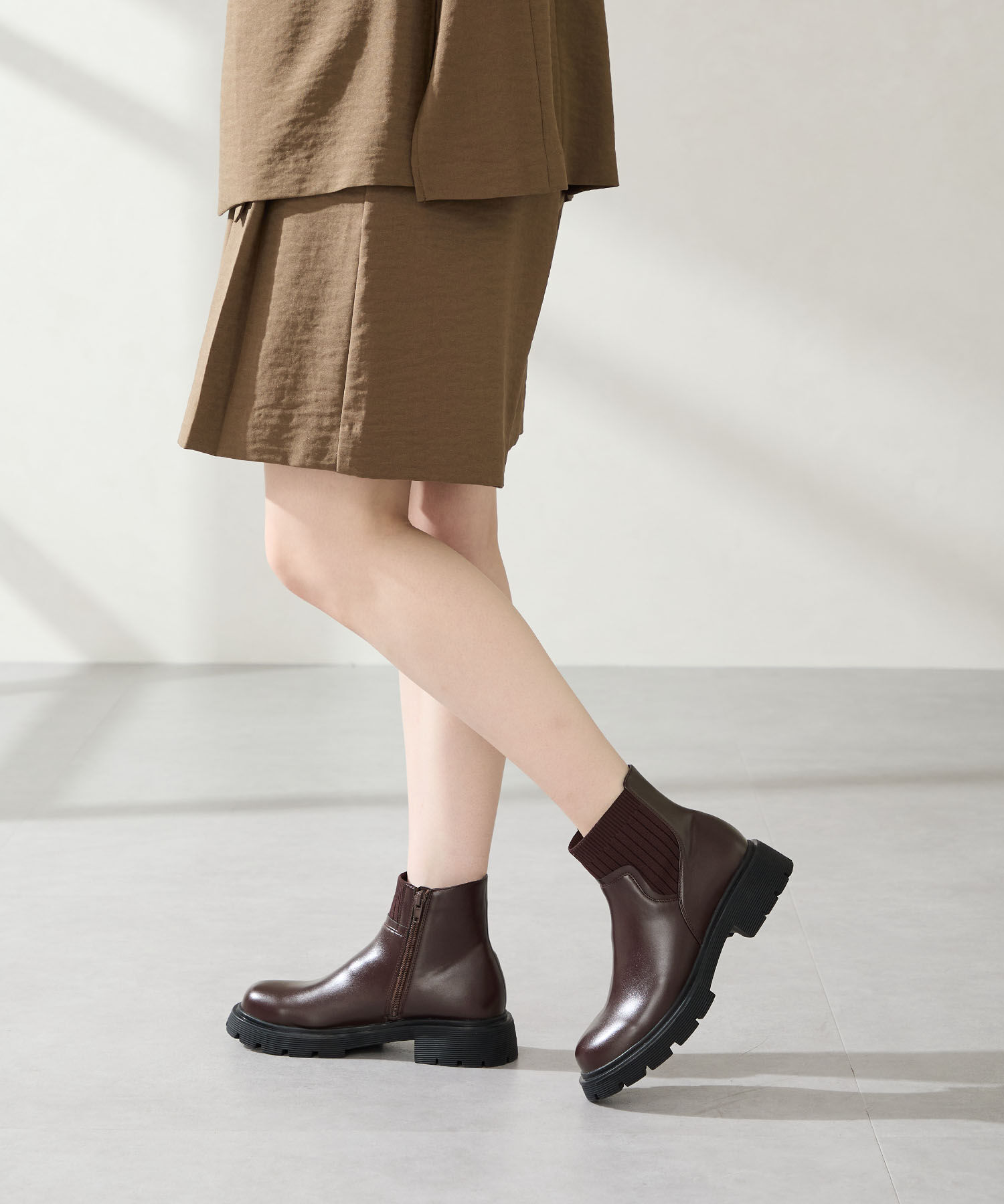 ORiental TRaffic「●2025秋冬新作● ニット ドッキング タンクソール ブーツ /51412」|ショートブーツ|