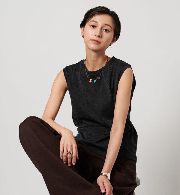 UNITED ARROWS「ラメ ノースリーブ カットソー」|Tシャツ・カットソー|BLACK