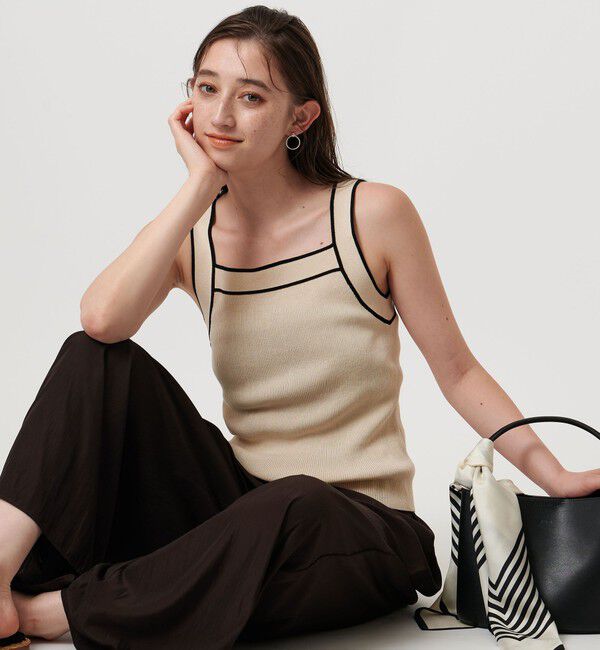 UNITED ARROWS「リブスクエアネック パイピングキャミソール - ウォッシャブル -」|キャミソール|BEIGE