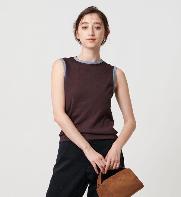 UNITED ARROWS「リブバイカラーパイピング ノースリーブカットソー」|Tシャツ・カットソー|WINE