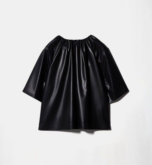 UNITED ARROWS「レザーライク ギャザー ブラウス ウォッシャブル」|シャツ・ブラウス|