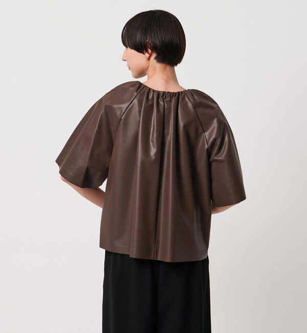 UNITED ARROWS「レザーライク ギャザー ブラウス ウォッシャブル」|シャツ・ブラウス|