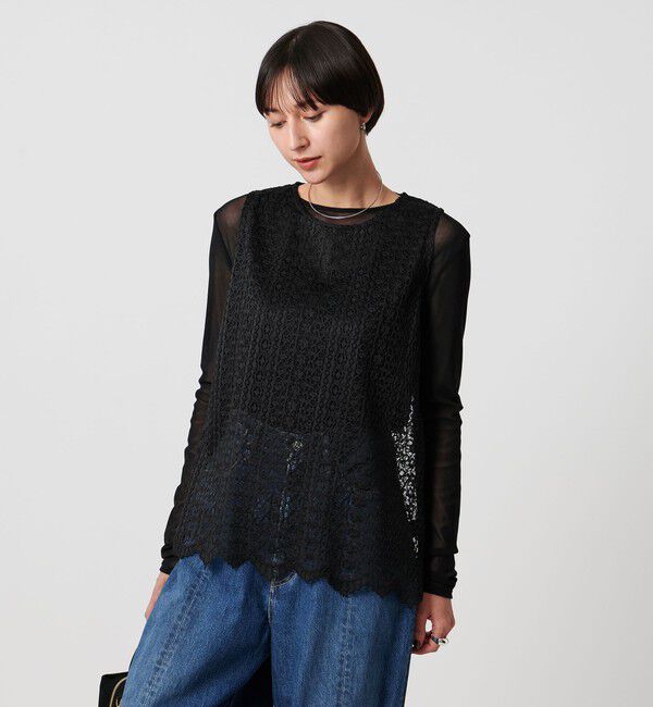 UNITED ARROWS「レース レイヤード カーディガン‐ウォッシャブル‐」|ニット・セーター|